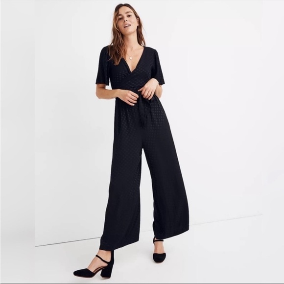 Madewell Pants - Madewell Wrap-Waist Jumpsuit‎ in Dot Jacquard (Black, Size 4)